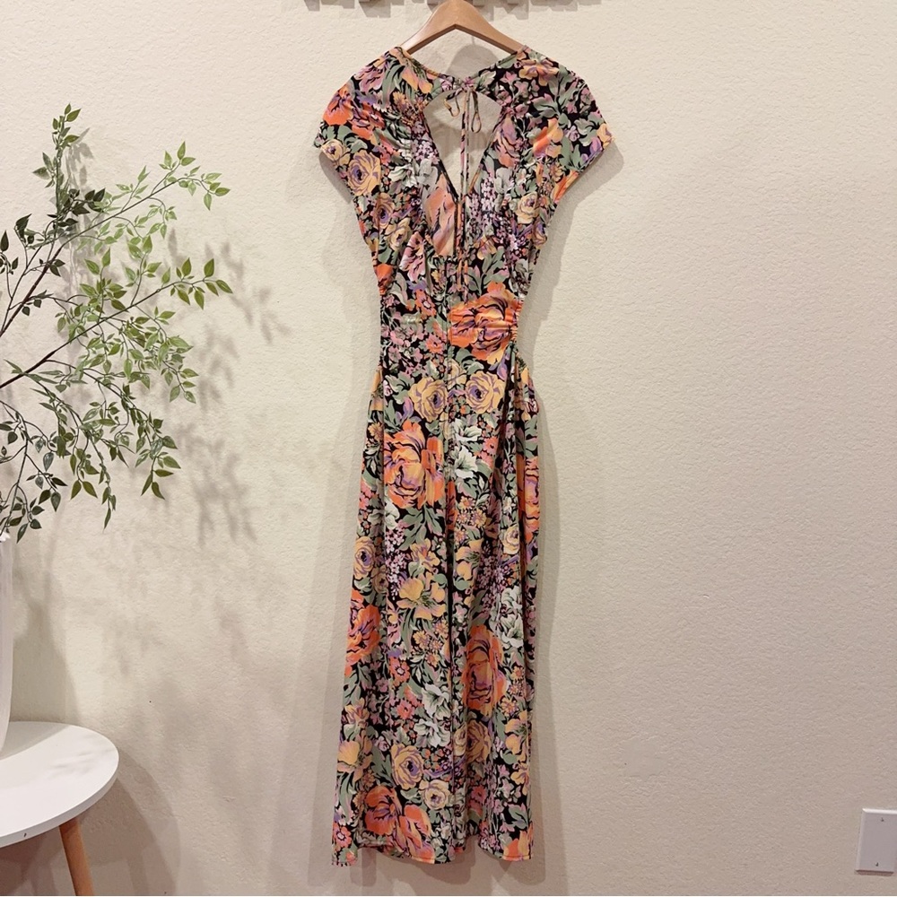Astr Floral Cutout Midi Dress - Black, Yellow, Pink, Green - Picture 6 of 9